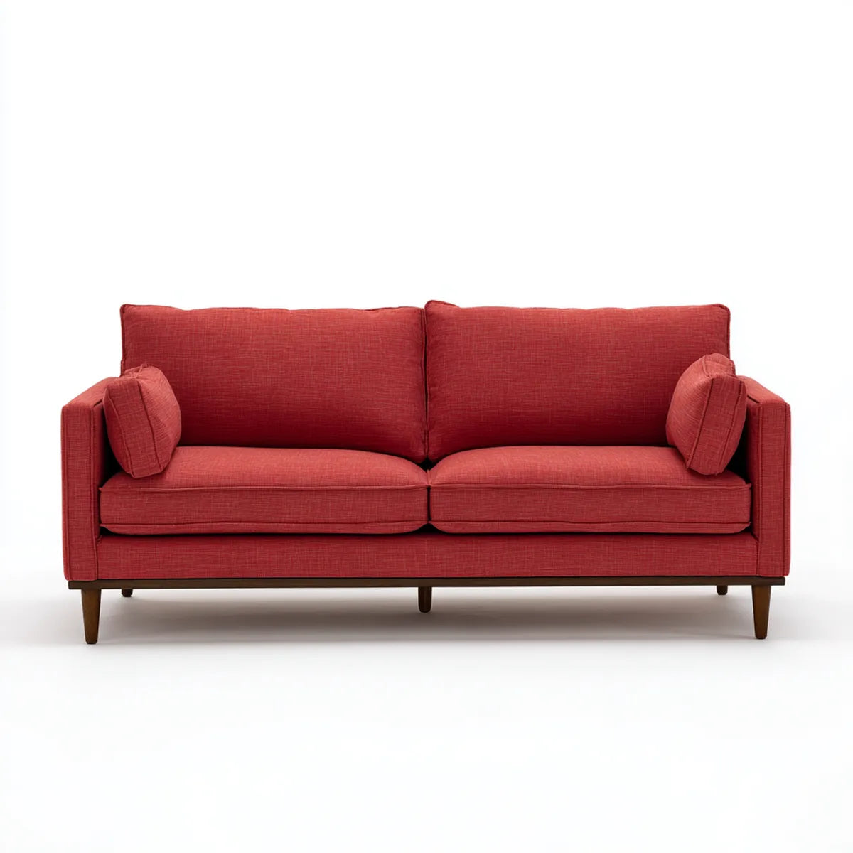 sofa 3-osobowa czerwona z poliestrową tapicerką pokrywą i litymi nóżkami z drewna 210 x 90 x 85 cm