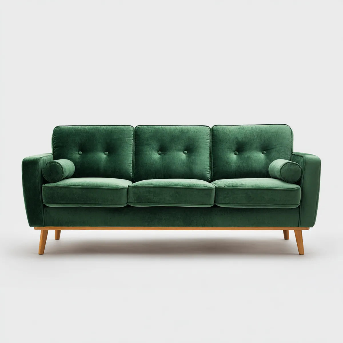 Sofa, 3- fotela ciemnozielony 210 x 85 x 86 cm z poliestrowego aksamitu prostokątnego