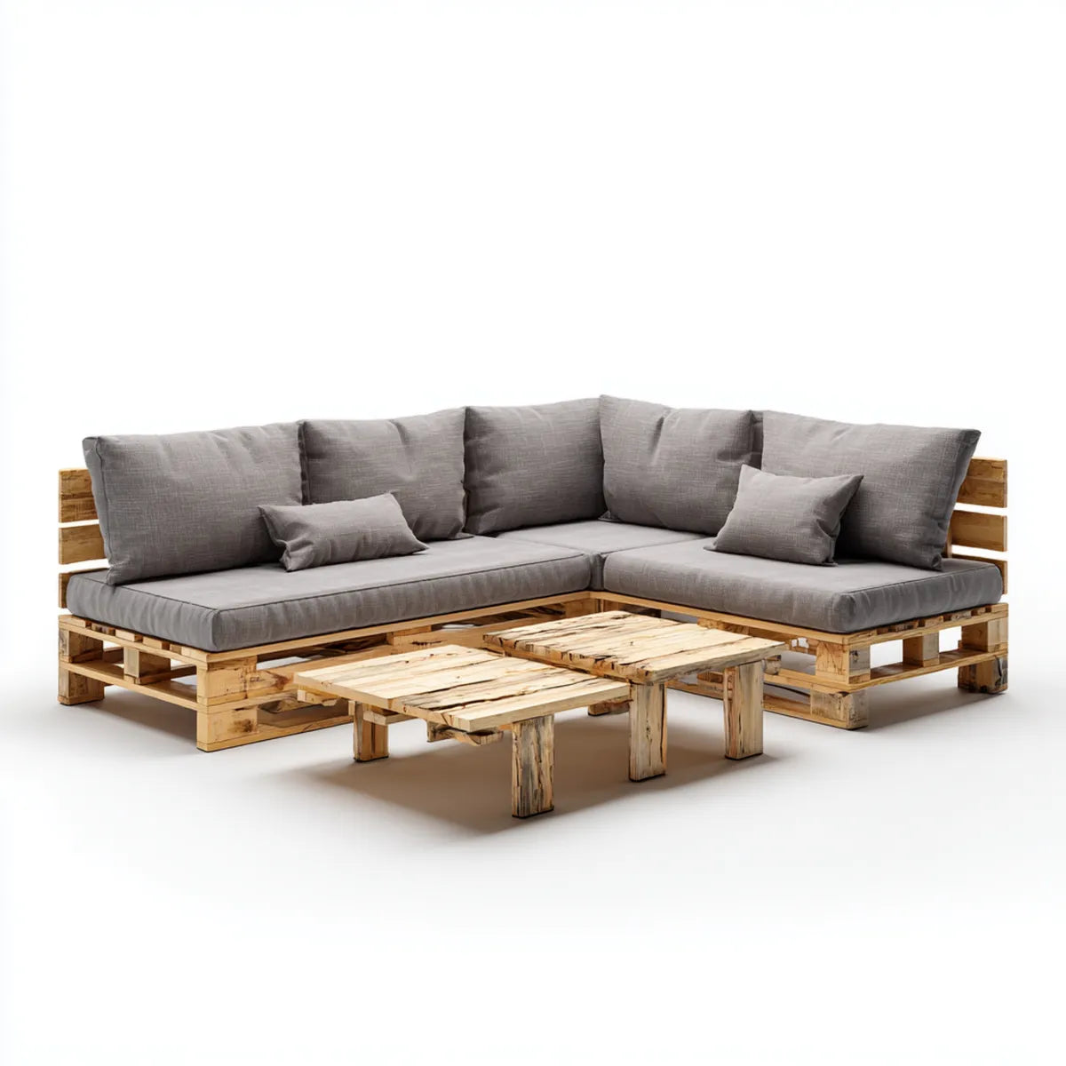 Sofa ogrodowa, Meble ogrodowe 2 kawałki drewna szarego i naturalnego 240 × 240 × 85 cm w sosnie litej z prostokątnym stołem kawowym