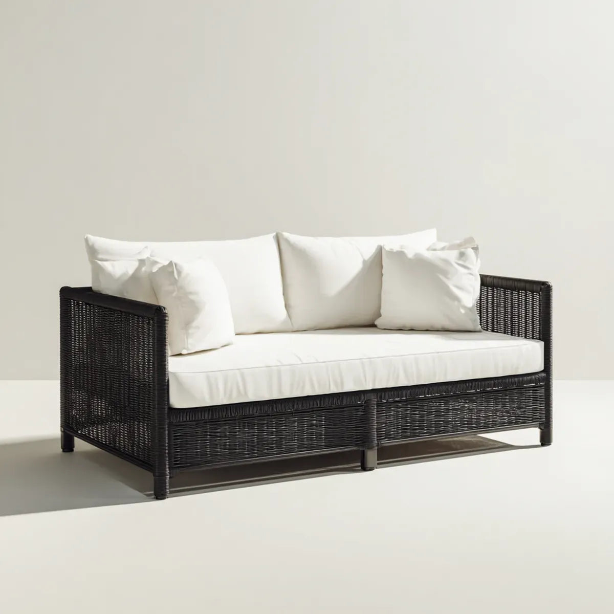 Sofa ogrodowa, 2 czarno-białe czarno-białe tapczany ogrodowe z plecioną żywicą z poduszkami 150 x 75 x 78 cm