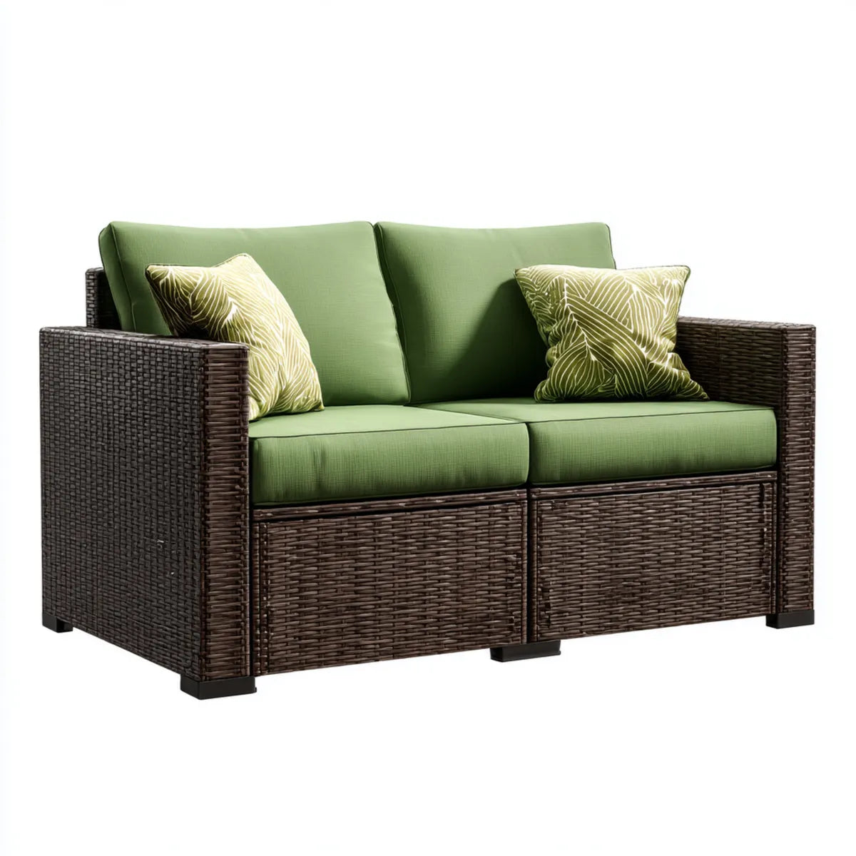 Sofa ogrodowa, 2 kwadratowe zielone i brązowe tapczan ogrodowy z plecionej żywicy prostokątna PE 132 x 70 x 80 cm