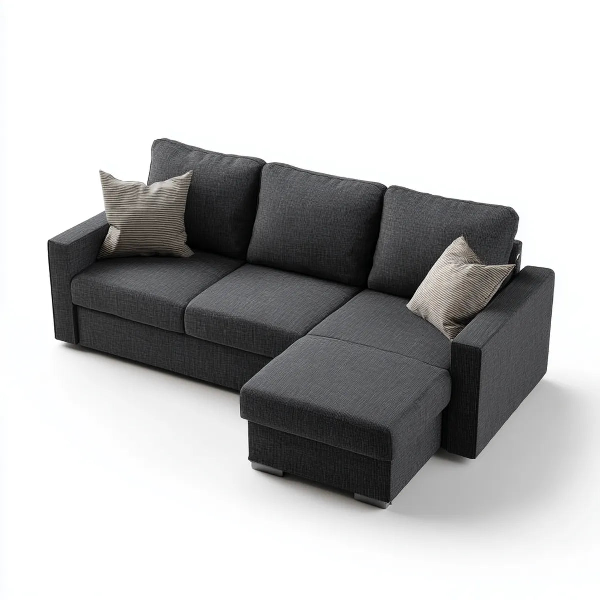 Sofa, Kanapa narożna z odblaskowym ciemnym szarym 250 x 160 x 85 cm poliestrowym tkaninem 3-fotelikowym o kształcie litery L