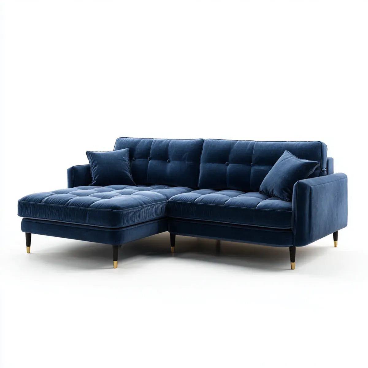 Sofa, Kanapa narożna z granatowym zwrotnikiem 240 x 160 x 85 cm poliestrowy aksamit kształt litery L