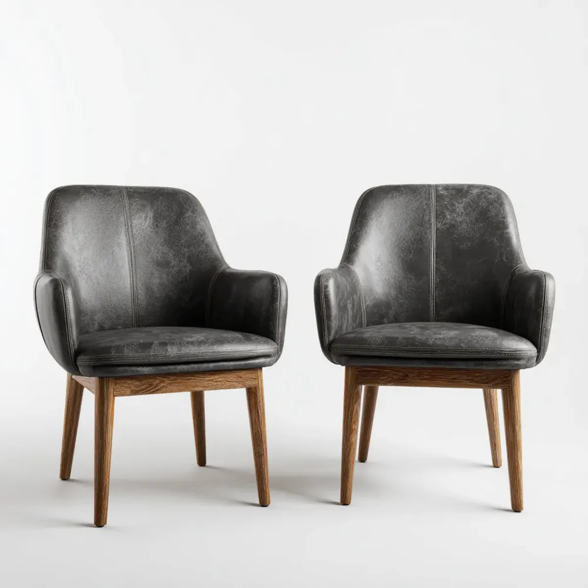 Krzesło do jadalni, Zestaw 2 krzeseł jadalnych Czarny 56 x 60 x 84 cm PU sztuczna skóra lite drewno zaokrąglony kształt z podłokietników