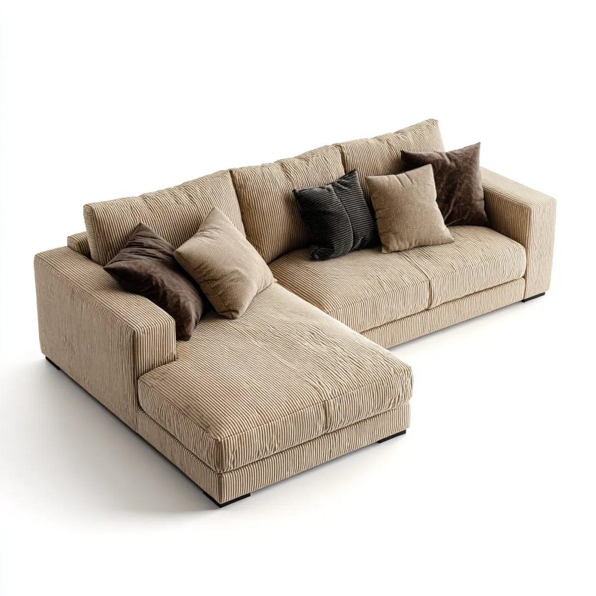 Sofa, Kanapa narożna z 3-osobowym fotelem szezlongiem Beige Brązowy wykonana ze 100% materiału z poliestru o wymiarach 280 x 170 x 85 cm