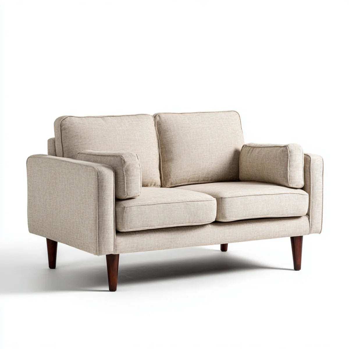 Sofa, 2-osobowa kanapa beżowa z tapicerką poliestrową i litymi nogami z drewna proste kształt 160 x 85 x 85 cm