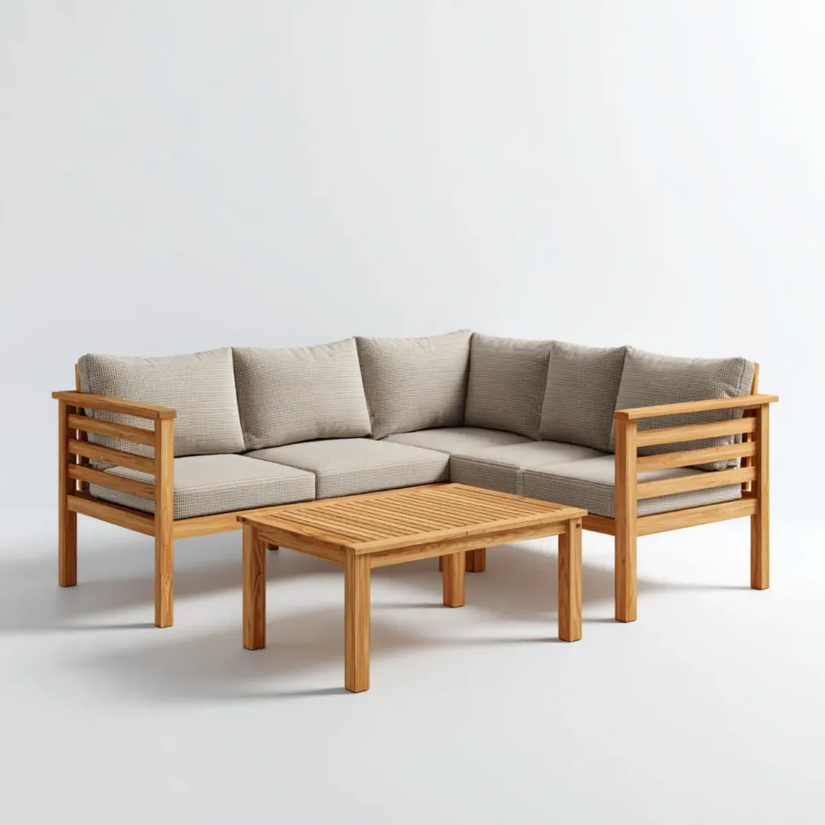 Sofa ogrodowa, Meble ogrodowe 3 elementy beżowe w kształcie litego akacia 220 x 160 cm
