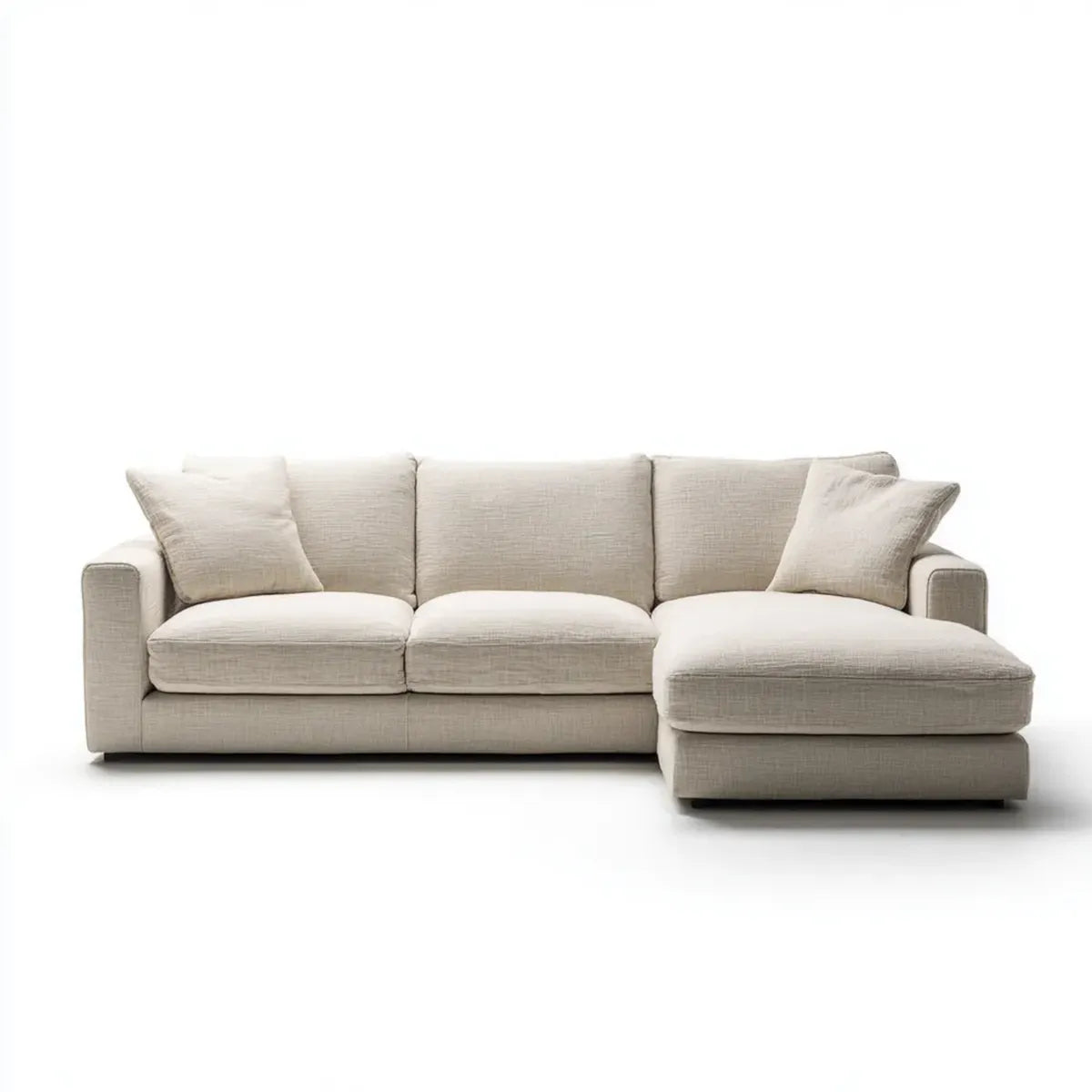 Sofa, Kanapa narożna z rekamierem w prawym beżu 280 x 160 x 85 cm poliestrowy kształt L