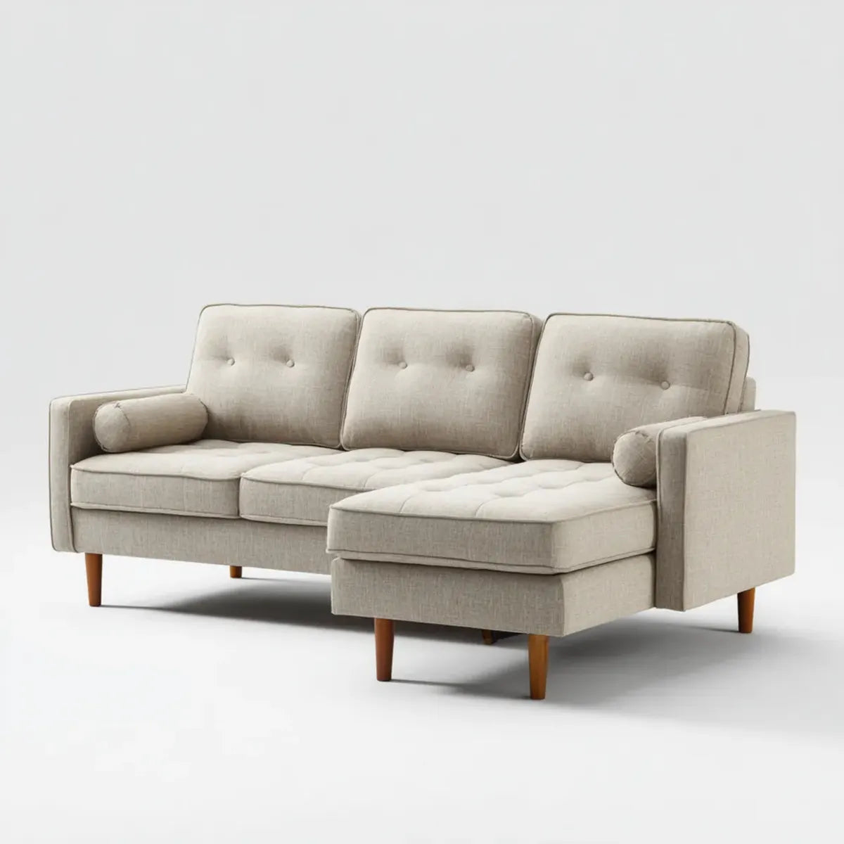 Sofa, Kanapa narożna z powrotem beżowym 230 x 150 x 86 cm poliestrowy prostokątna