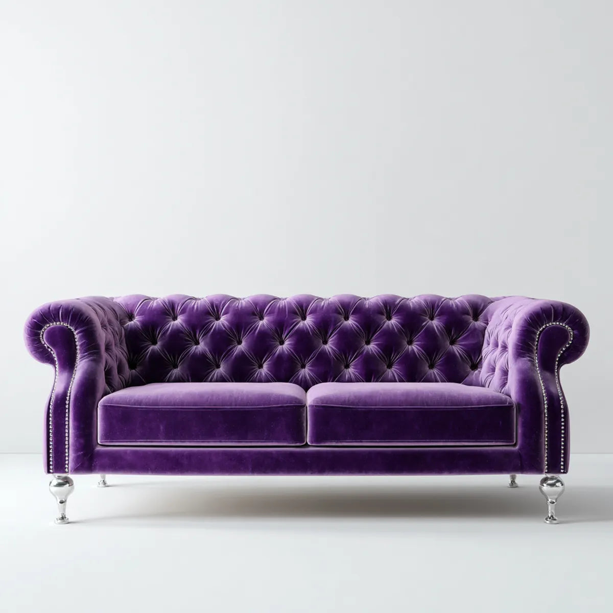 Sofa, 3-fotelik Chesterfield sofa fioletowa 225 x 95 x 78 cm poliestrowy aksamit