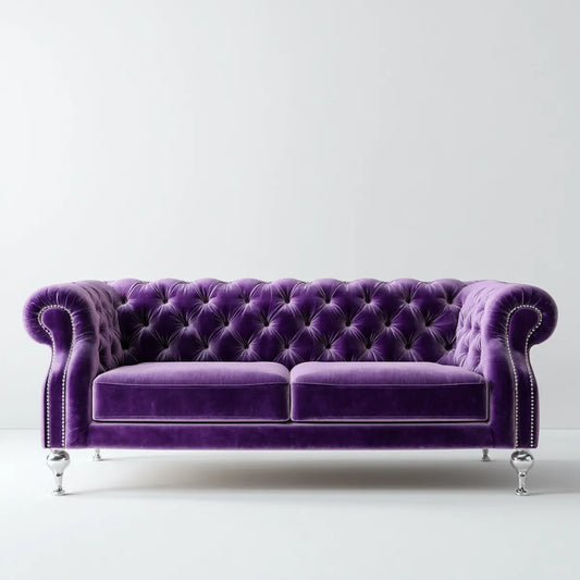Sofa, 3-fotelik Chesterfield sofa fioletowa 225 x 95 x 78 cm poliestrowy aksamit