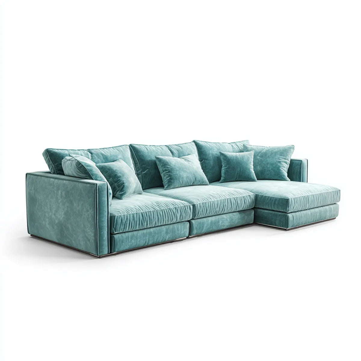Sofa, Kanapa narożna z rekamierem z prawej turkusu 285 x 170 x 85 cm poliestrowy aksamit w kształcie L