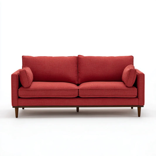 sofa 3-osobowa czerwona z poliestrową tapicerką pokrywą i litymi nóżkami z drewna 210 x 90 x 85 cm