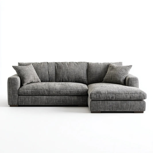 Sofa, Kanapa narożna z recyrkulatorem na prawej szarej pianki poliestrowej 260 x 160 cm prostokątna