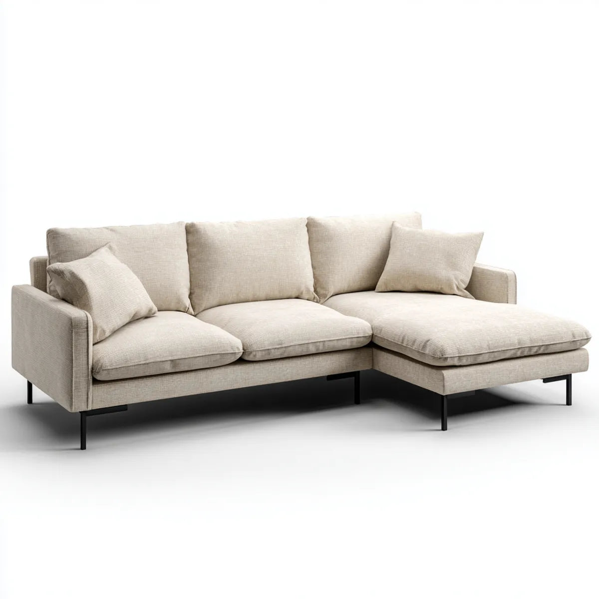 Sofa, Kanapa narożna z szezlongiem beige 260 x 160 x 85 cm poliestrowy kształt L