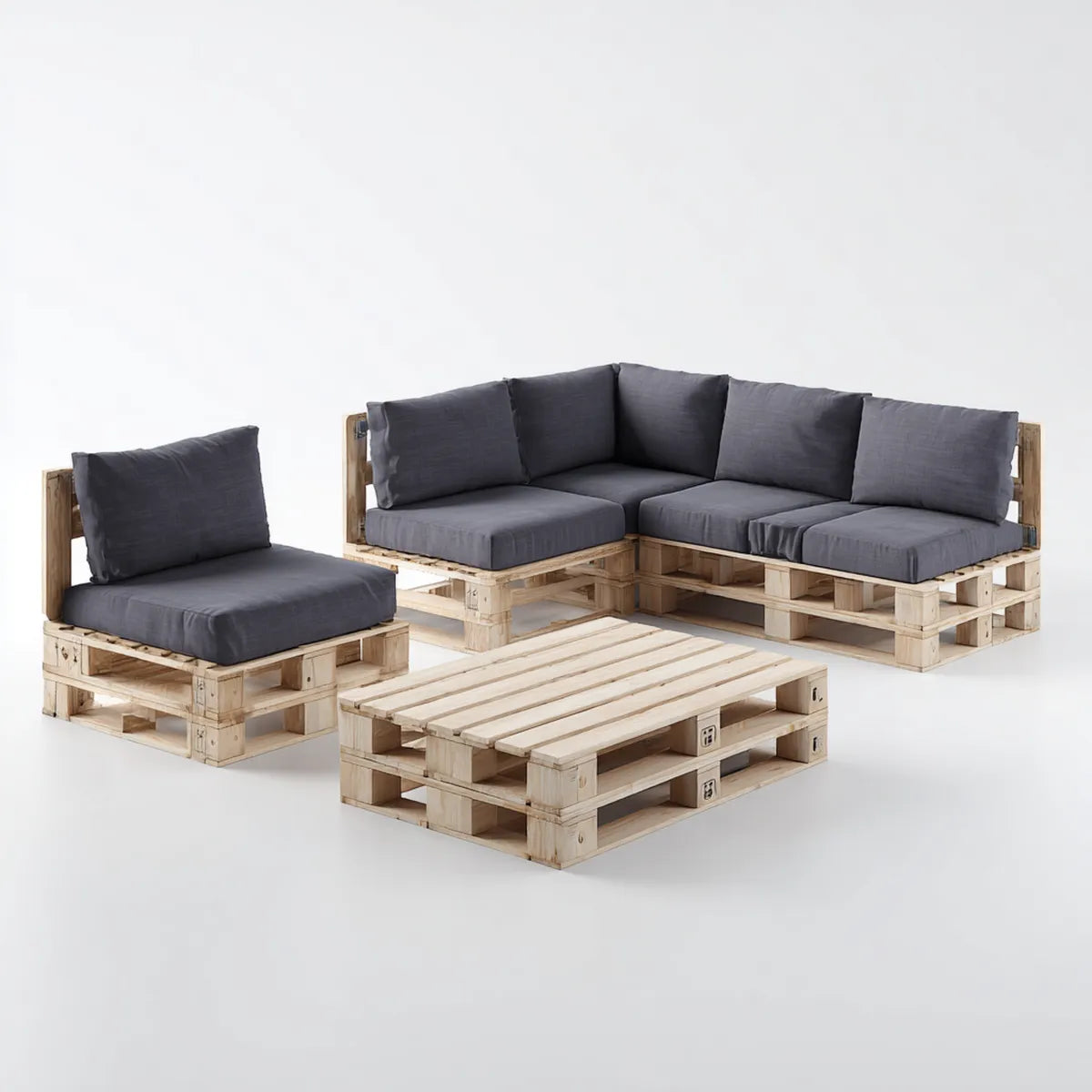 Sofa ogrodowa, Meble ogrodowe w 3 paletach szarych antracyt w sosnie litej 240 x 160 cm