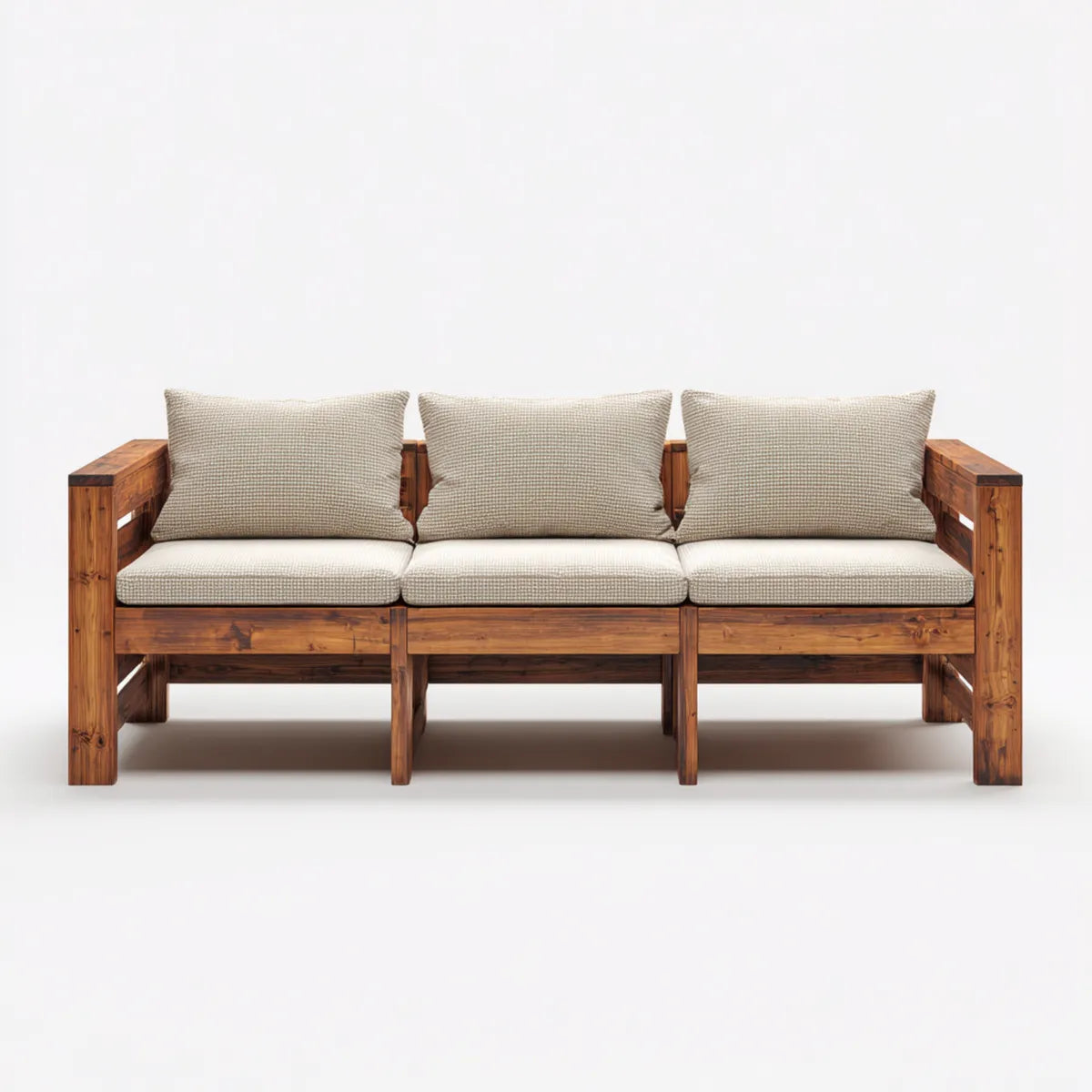 Sofa ogrodowa, 3 fotela ogrodowa w stałej akacji z poduszkami 210 x 75 x 70 cm