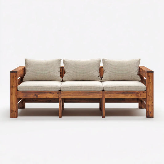 Sofa ogrodowa, 3 fotela ogrodowa w stałej akacji z poduszkami 210 x 75 x 70 cm