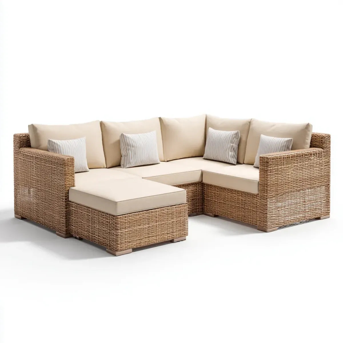 Sofa ogrodowa, Meble ogrodowe narożnikowe 4 fotele beżowe 260 x 200 cm w kształcie PE z żywicą