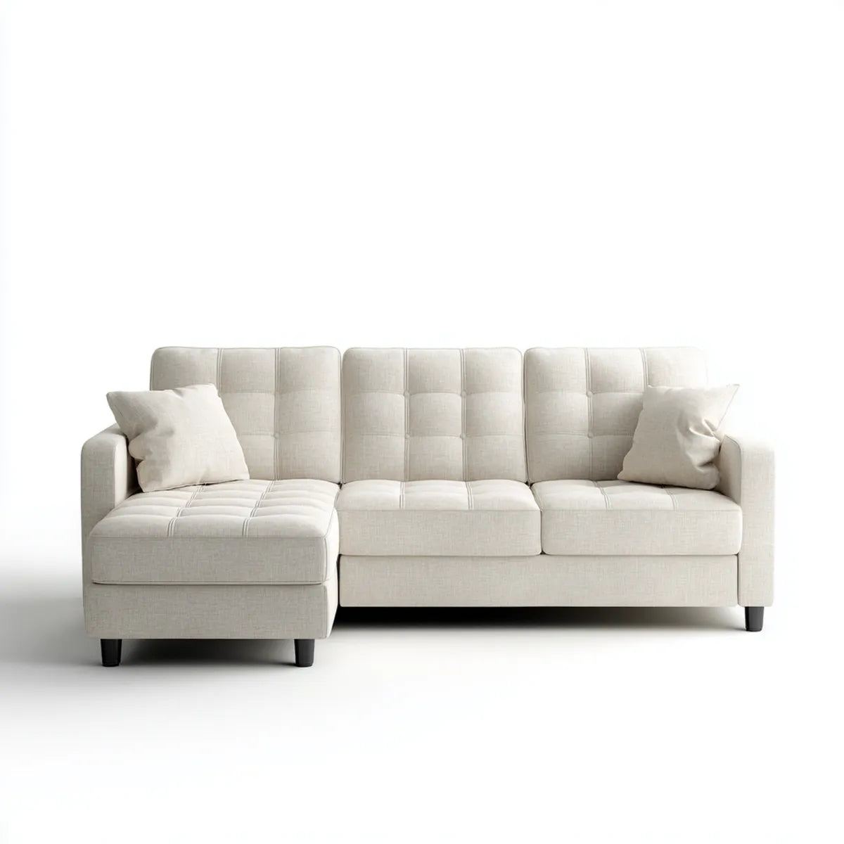 Sofa, Kanapa narożna z rekamierem w lewym beżu 250 x 160 x 88 cm poliester kształt litery L