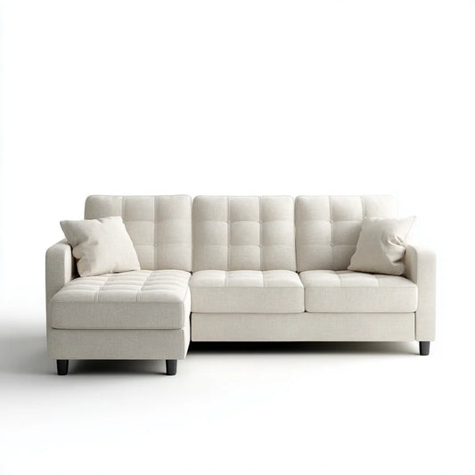 Sofa, Kanapa narożna z rekamierem w lewym beżu 250 x 160 x 88 cm poliester kształt litery L