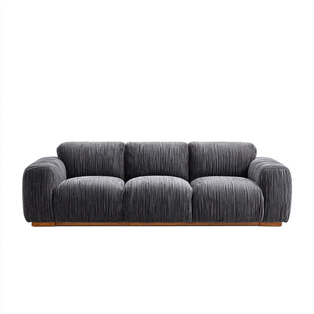 Sofa, 3-fotelik Cordsofa Ciemny szary 220 x 95 x 75 cm Poliester eukaliptus lity drewniany prostokąt