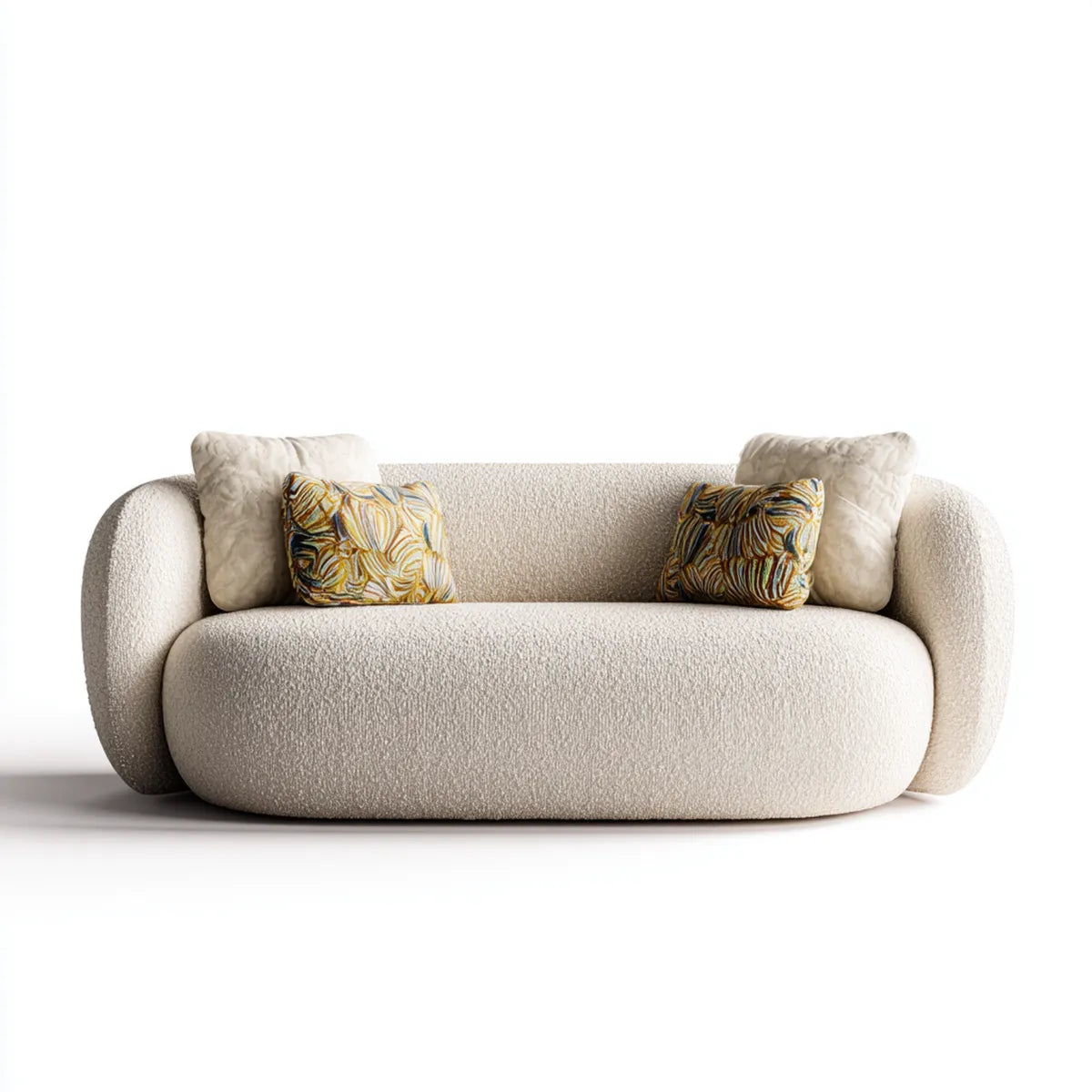 Sofa, 2-osobowa kanapa krem 180 x 92 x 75 cm poliestrowy bookle zaokrąglony kształt