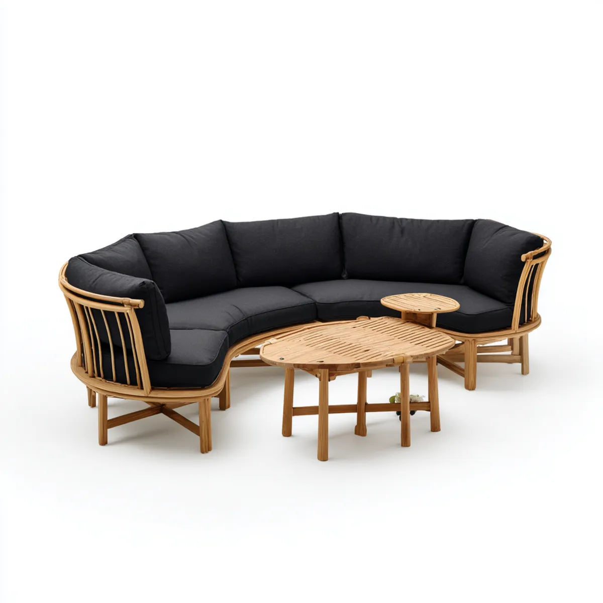 Sofa ogrodowa, Meble ogrodowe 2 pokoje z narożną sofą w naturalnym rattan czarny 230 x 160 cm i owalny stolik do kawy
