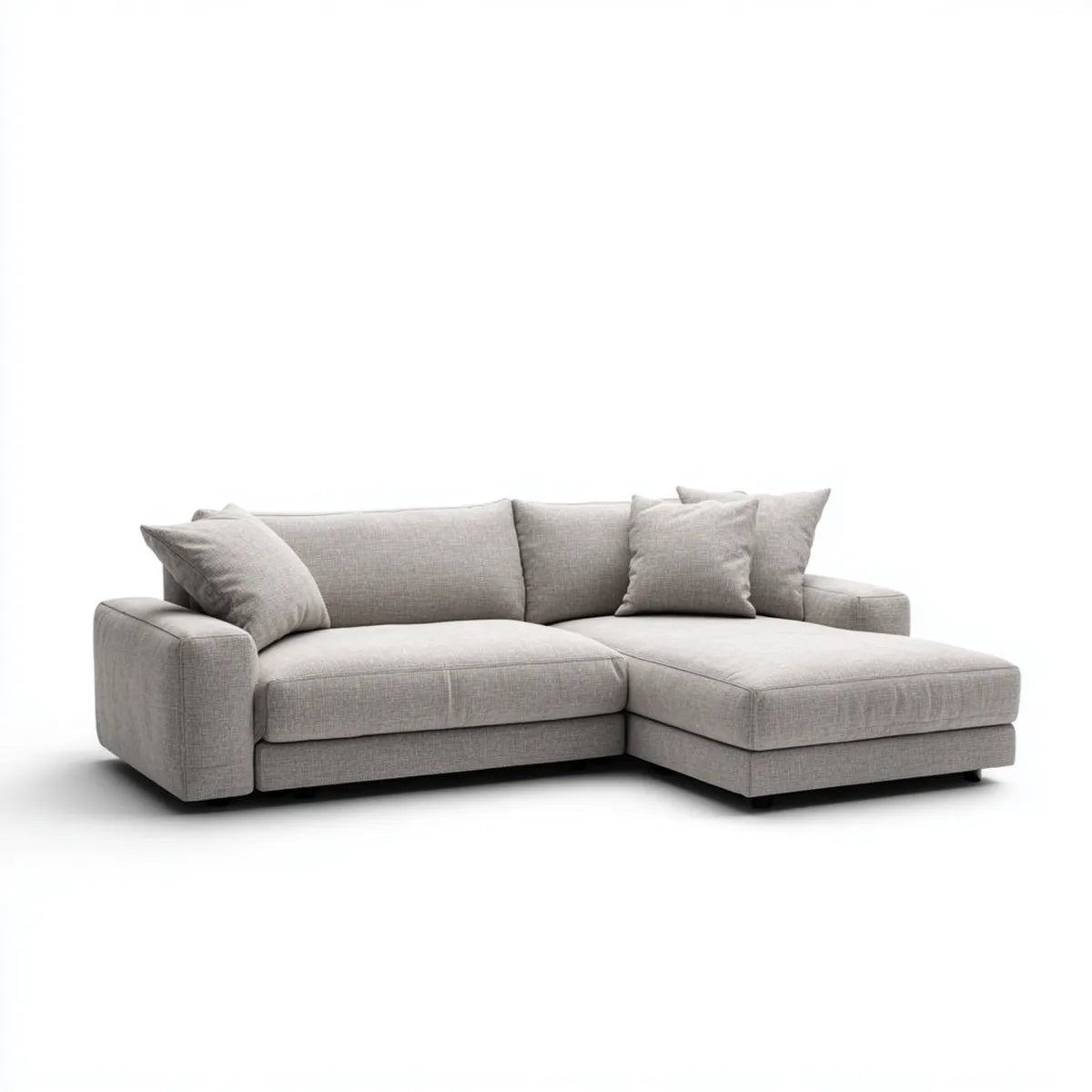 Sofa, Kanapa narożna z jasnoszarym, szarym poliestrowym materiałem o kształcie litery 250 x 160 x 85 cm