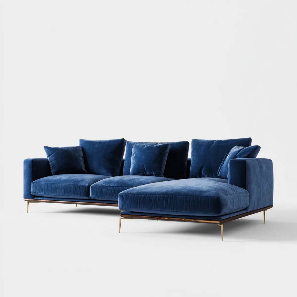 Sofa, narożna sofa aksamitna sofa ciemnoniebieska 290 x 180 x 85 cm poliester kształt litery L z recyrkulatorem