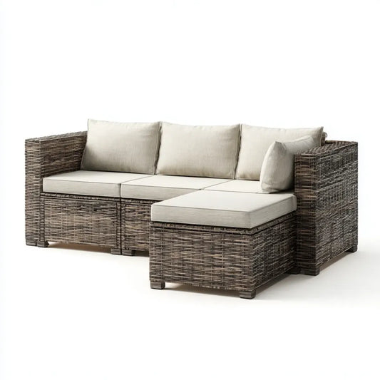 Sofa ogrodowa, 3 narożnik fotelika sofa ogrodowa brązowa szara z plecionej żywicy PE 220 x 160 x 85 cm
