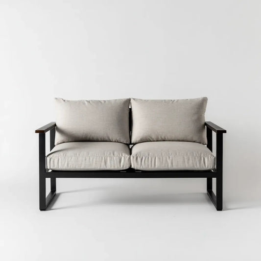 Sofa ogrodowa, 2 fotela ogrodowa, szara i czarna, 130 x 75 x 78 cm, w kształcie prostokątnym, termoplastycznym i poliestrowym