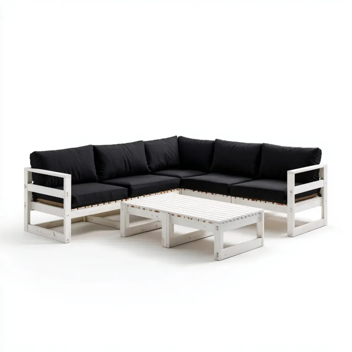 Sofa ogrodowa, 6 części narożnik meble ogrodowe białe i czarne w sosnie litej 250 x 190 x 71 cm