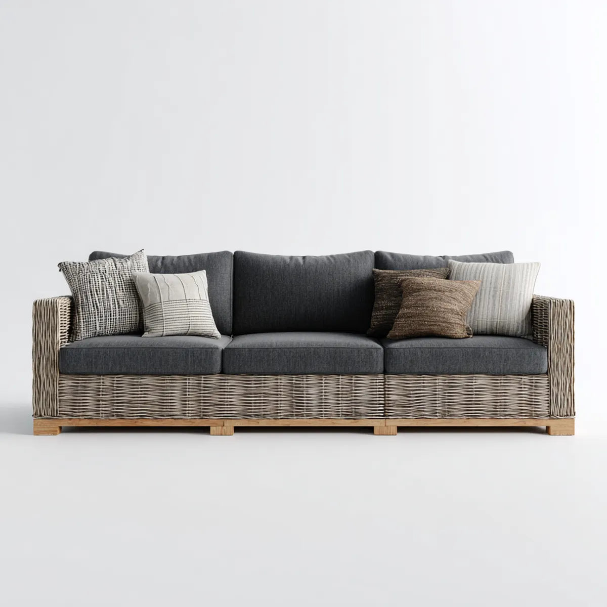 Sofa ogrodowa 3 fotele szare i naturalne w żywicy plecionej 220 x 80 x 85 cm