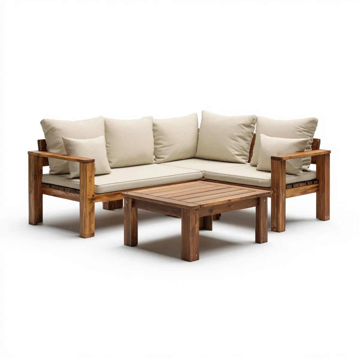 Sofa ogrodowa, Meble ogrodowe 3 sztuk brązowe i beżowe lite drewno d, 200 x 200 cm