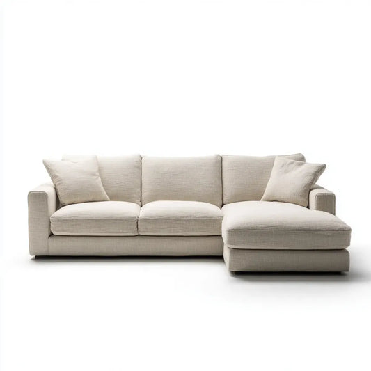 Sofa, Kanapa narożna z rekamierem w prawym beżu 280 x 160 x 85 cm poliestrowy kształt L
