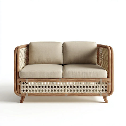Sofa ogrodowa, Tapczan ogrodowy 2 miejsca beżowe w naturalnej rattanie 120 x 75 x 80 cm